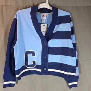 Champion‎ Collegiate Striped Cardigan Placid Blue Varsity Sweater XS